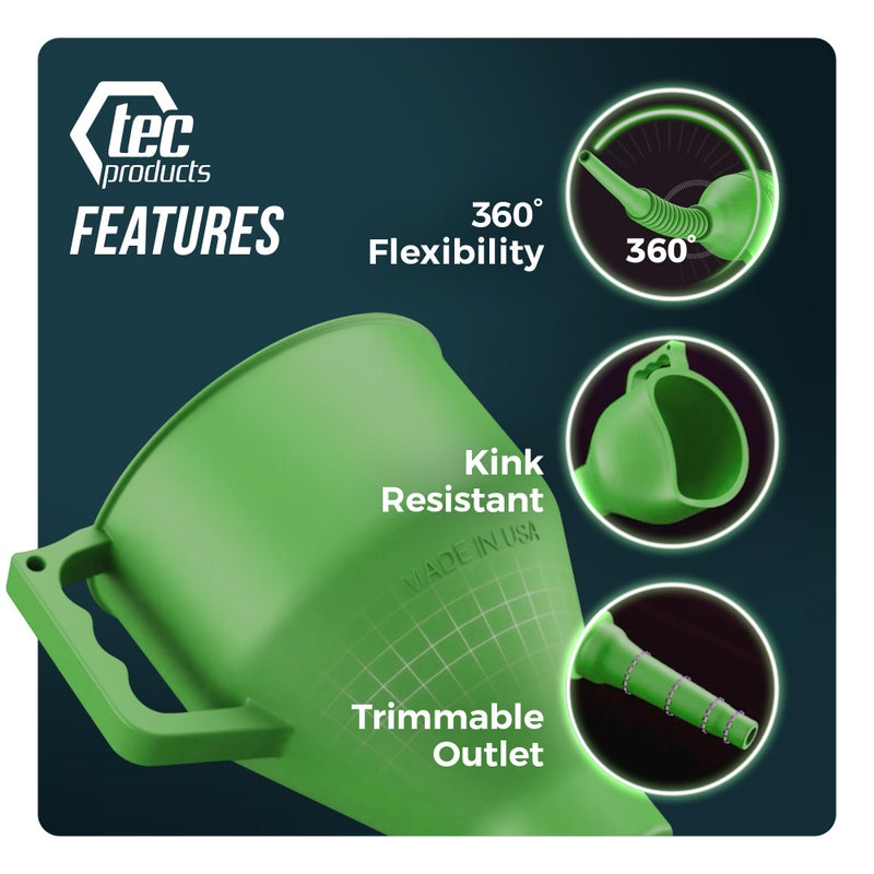 TEC Products FlexAll Funnel - Long Flexible Funnel with Hose for Automotive Use - Nitrile Rubber Funnel with Handle for Oil Change and Transmission Fluid - Gas  Diesel  Oil Funnel for Cars - Image 5